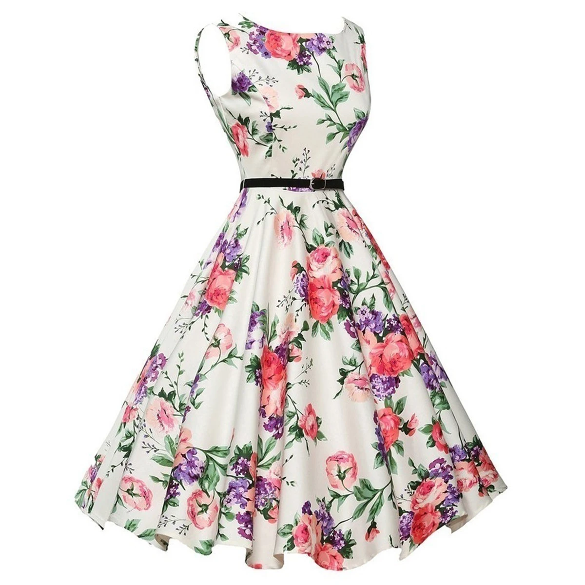 Letnia sukienka w kwiaty w stylu retro vintage Różowy