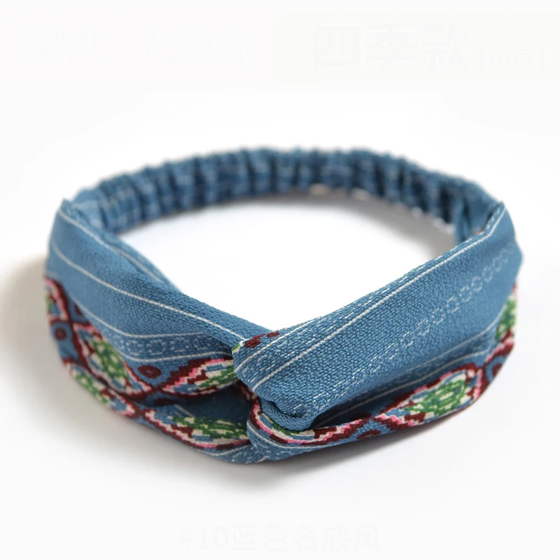 Letnie opaski do włosów z nadrukiem - bandany turbany vintage Niebieski