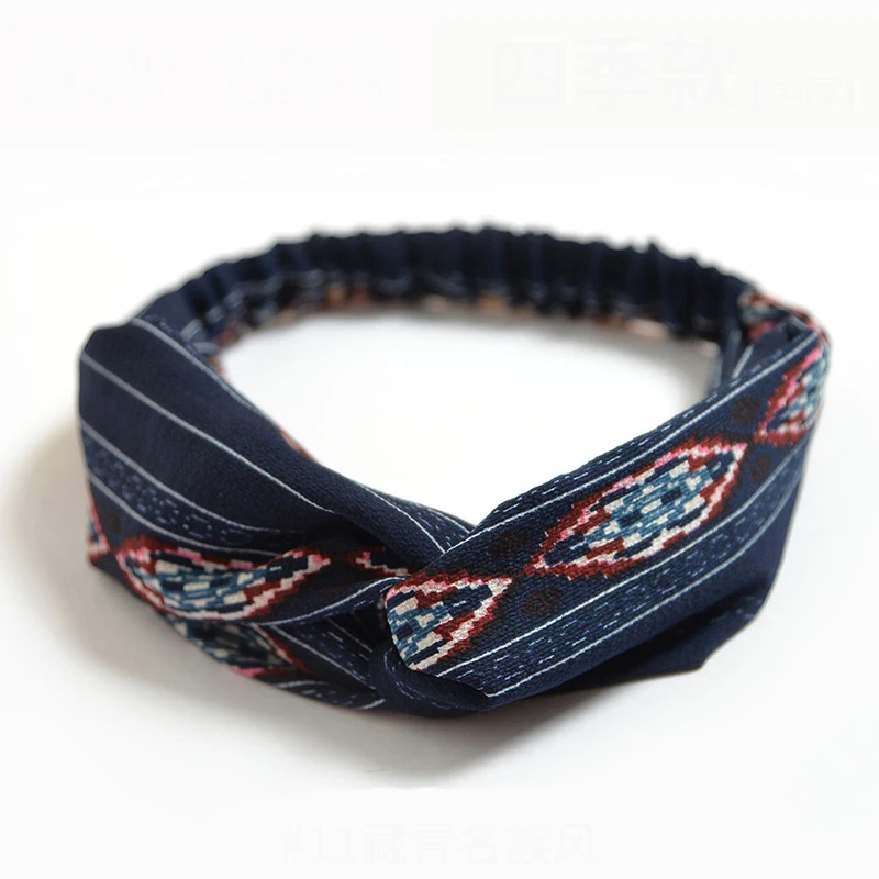 Letnie opaski do włosów z nadrukiem - bandany turbany vintage Granatowy