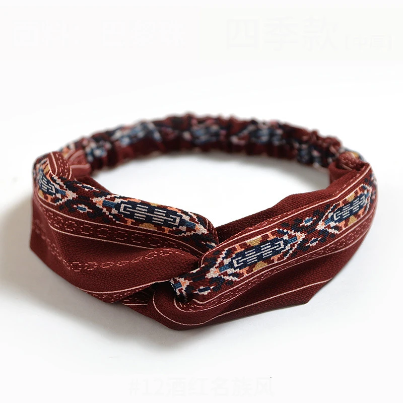 Letnie opaski do włosów z nadrukiem - bandany turbany vintage Czerwony