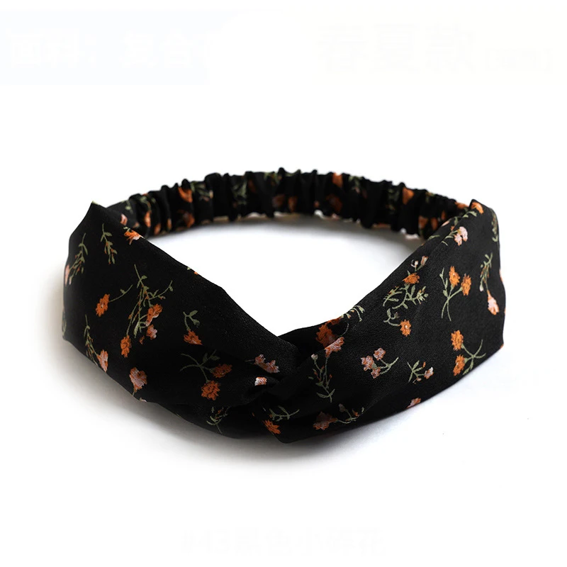 Letnie opaski do włosów z nadrukiem - bandany turbany vintage Czarny