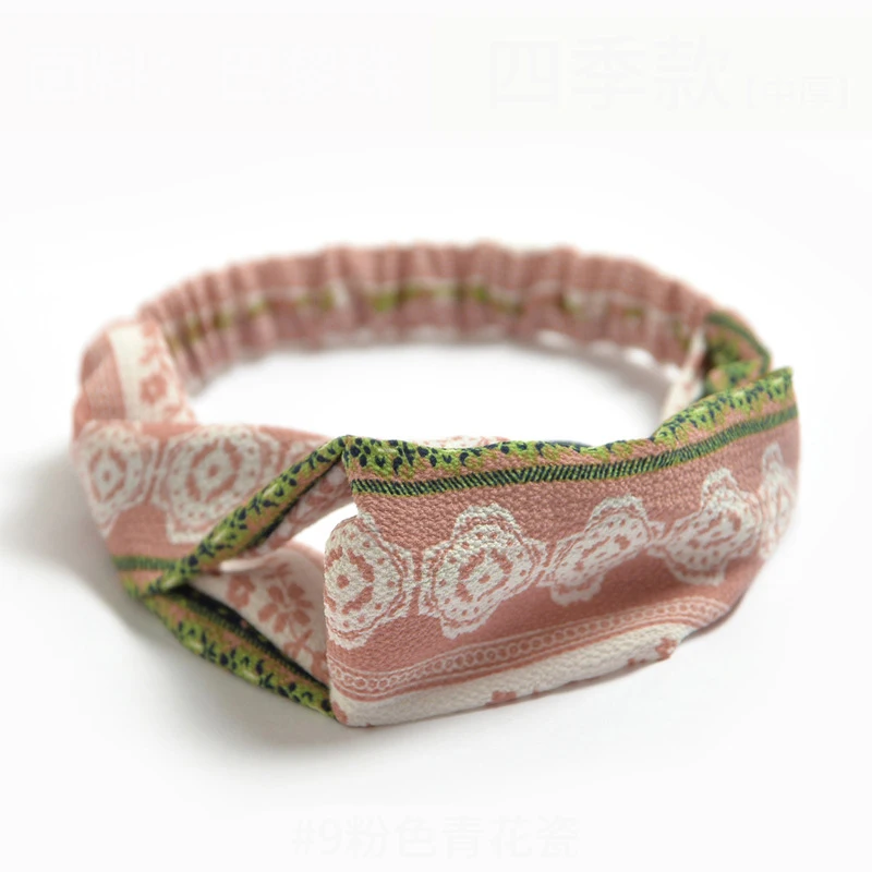 Letnie opaski do włosów z nadrukiem - bandany turbany vintage Różowy
