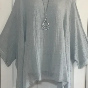 Lniana bluzka damska plus size z długim rękawem Szary