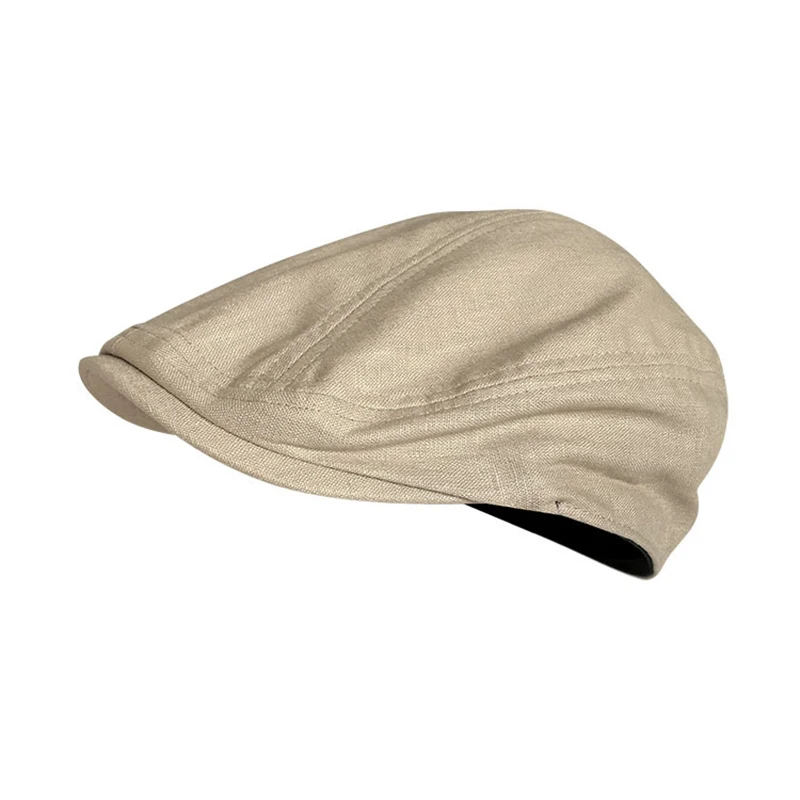 Lniana czapka kaszkiet męska w stylu retro Khaki