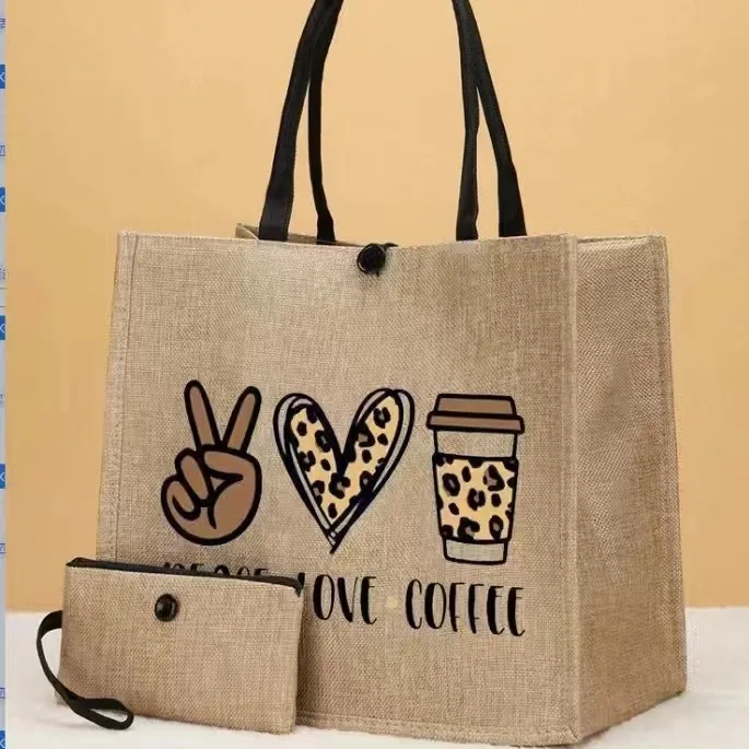Lniana torba shopper zestaw 2 sztuki Kawowy