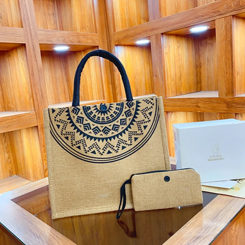Lniana torba shopper zestaw 2 sztuki Half circle