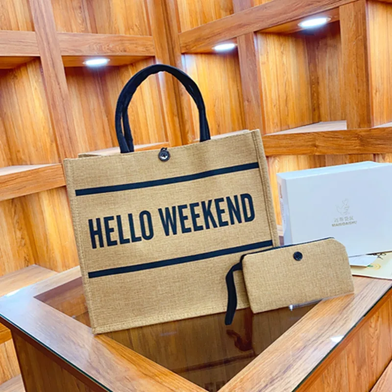 Lniana torba shopper zestaw 2 sztuki Hello