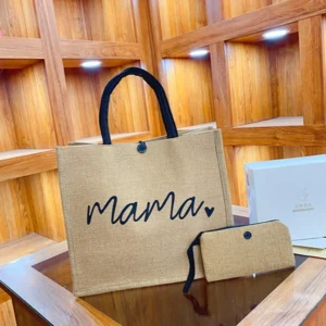 Lniana torba shopper zestaw 2 sztuki Mama