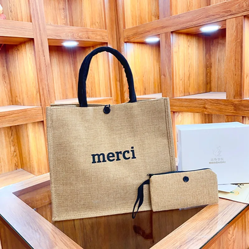 Lniana torba shopper zestaw 2 sztuki Merci