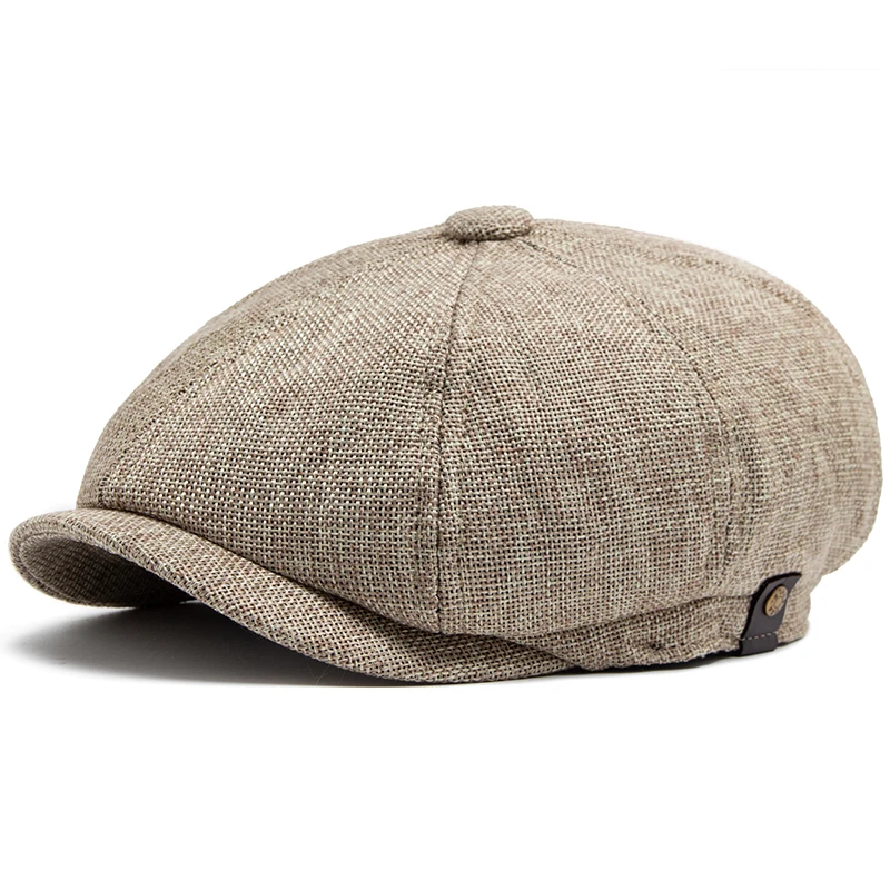 Lniany kaszkiet newsboy – retro czapka z daszkiem dla niej i dla niego Khaki