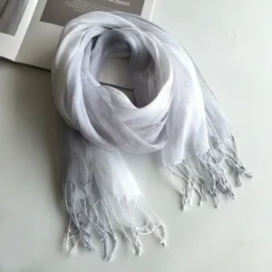 Lniany szal damski z efektem ombre na wiosnę i lato Szary