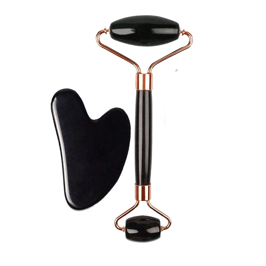Lodowy roller do twarzy z płytką Gua Sha do masażu Czarny