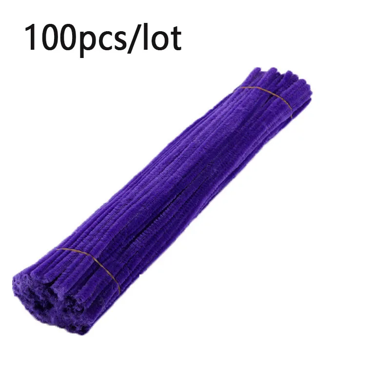 Kolorowe łodygi szenilowe DIY — 100 sztuk do prac manualnych śliwka