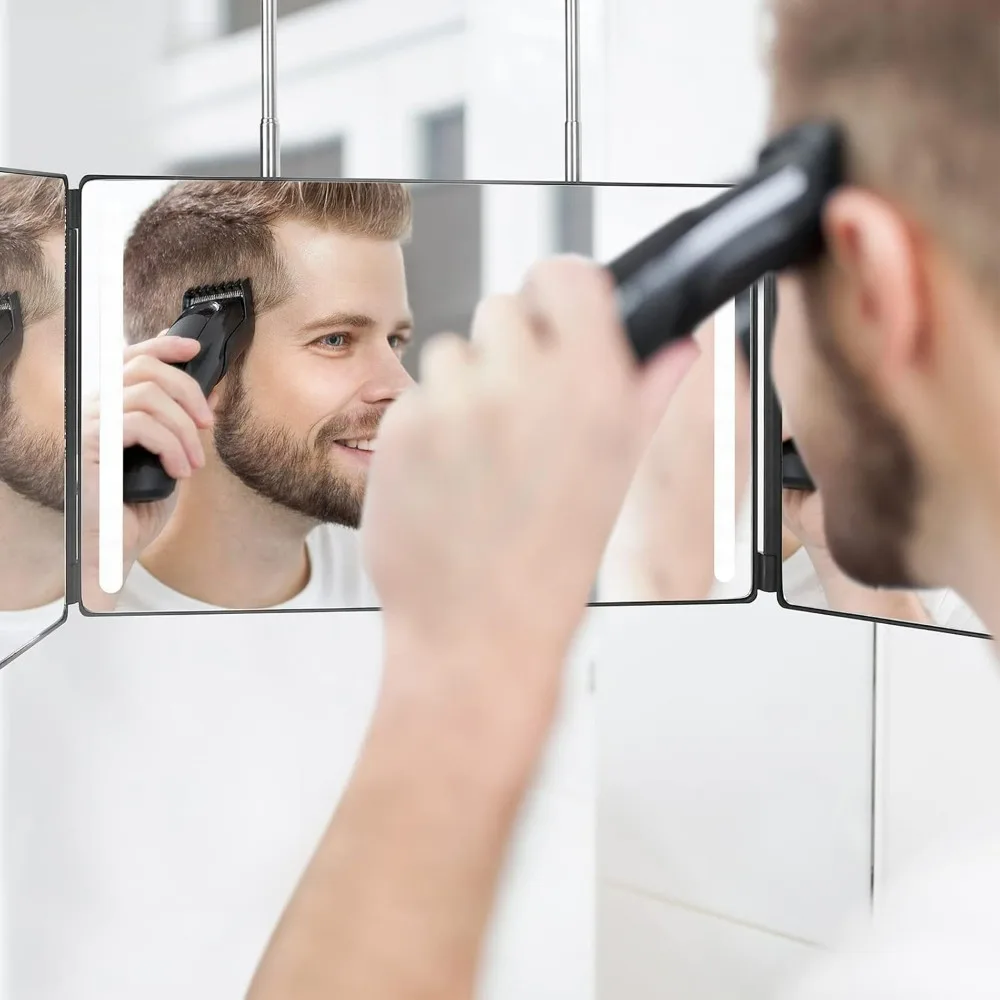 Trójdzielne lustro LED do samodzielnego strzyżenia Czarny