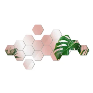 Lustrzane naklejki ścienne 3D heksagony samoprzylepne Różowy