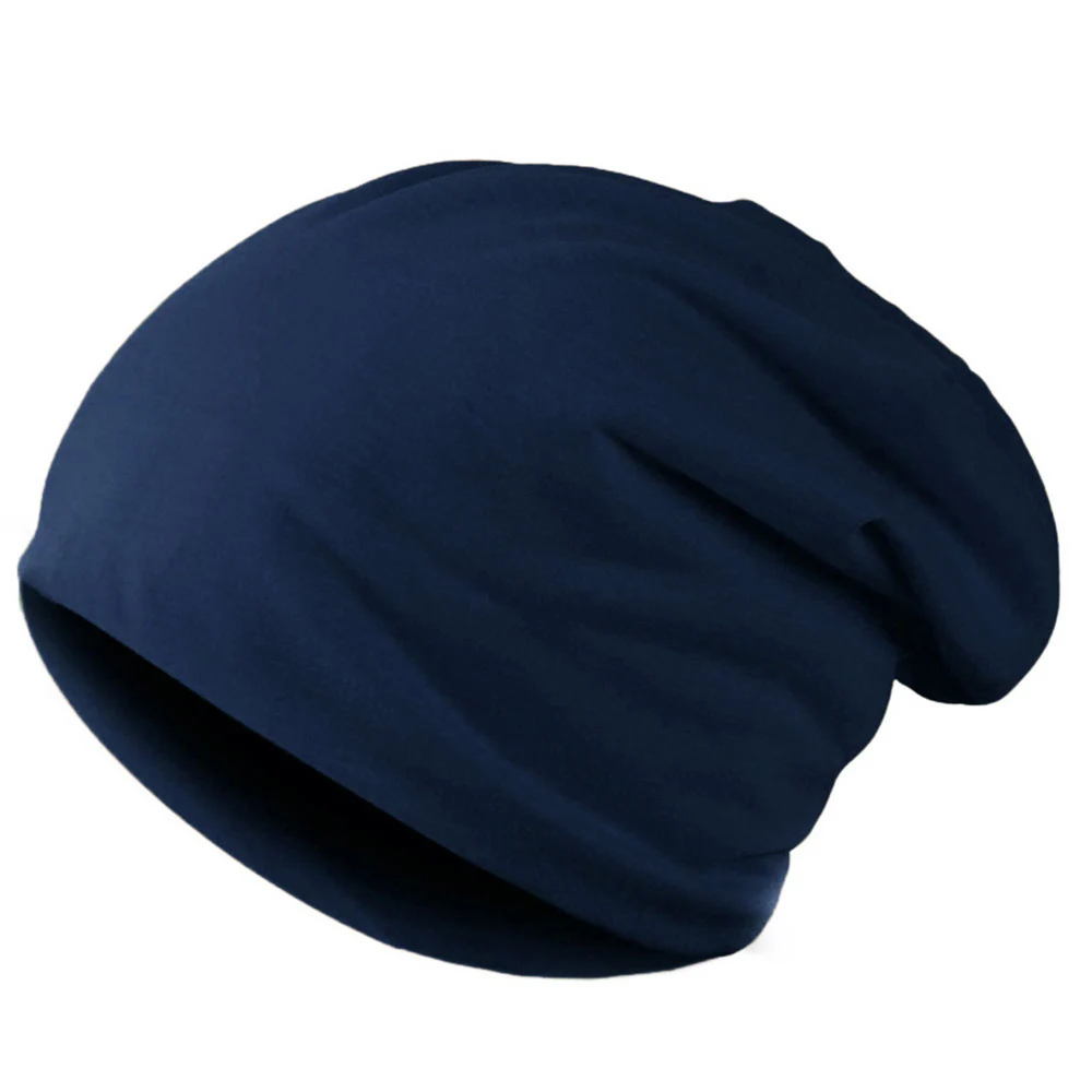Luźna czapka beanie męska z ociepleniem uszu na jesień i wiosnę Granatowy