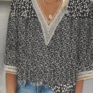 Luźna koszula damska plus size z długim rękawem Czarny i srebrny