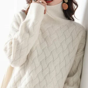 Luźny ciepły sweter damski oversize Beżowy