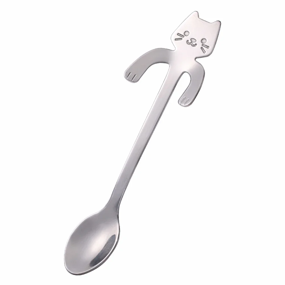 Łyżeczka do kawy w kształcie kota - stal nierdzewna Srebrny