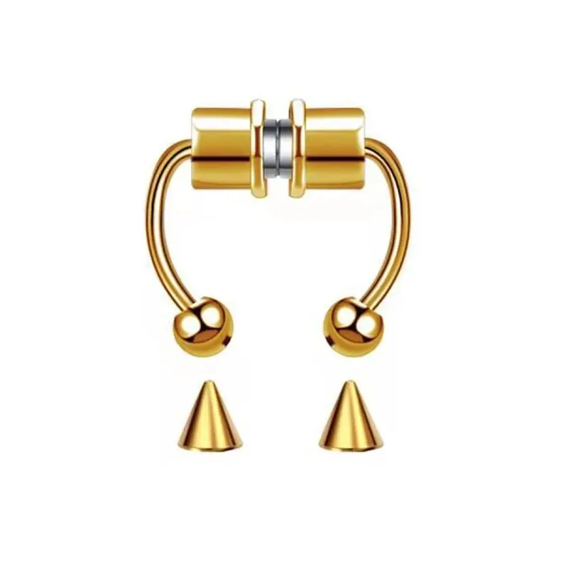 Magnetyczny fałszywy piercing do nosa bez przekłucia Złoty kolor
