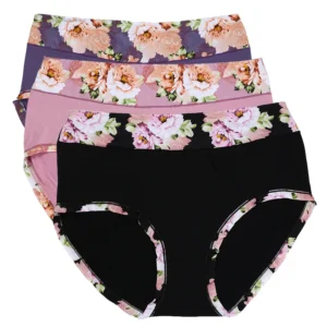 Majtki damskie plus size w kwiaty – zestaw 3 sztuk Czarny