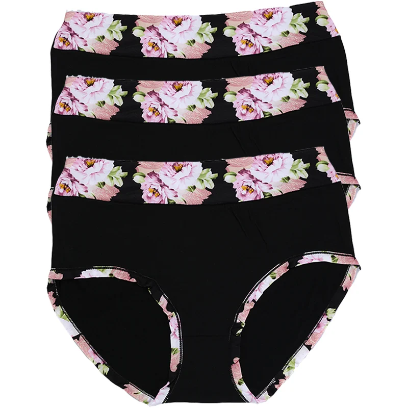 Majtki damskie plus size w kwiaty – zestaw 3 sztuk Czerwony