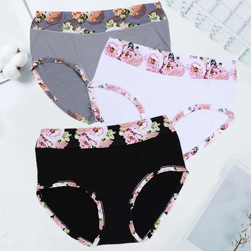 Majtki damskie plus size w kwiaty – zestaw 3 sztuk Niebieski
