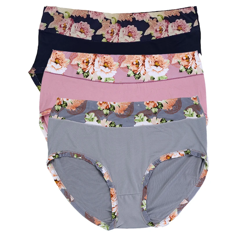 Majtki damskie plus size w kwiaty – zestaw 3 sztuk Róża czerwona