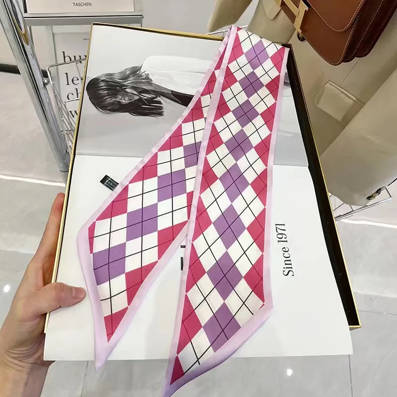 Mała jedwabna apaszka damska na szyję i do włosów Striped grid