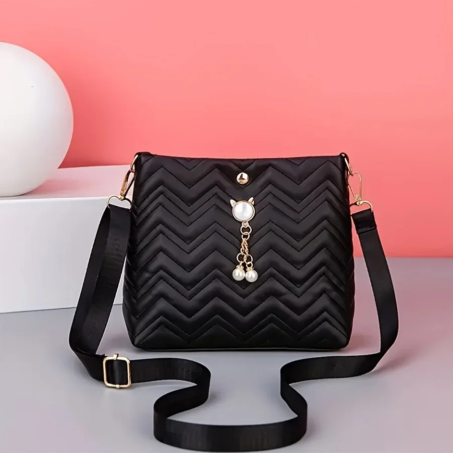 Mała luksusowa torebka crossbody ze skóry PU na zamek Czarny
