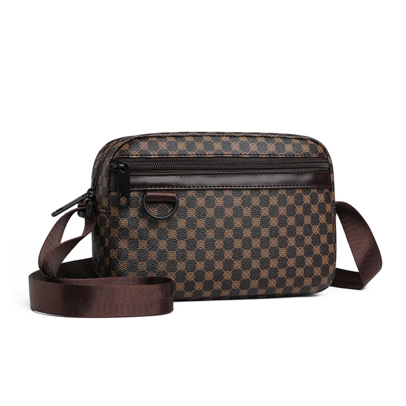 Mała torba crossbody męska we wzory do miasta Brązowy