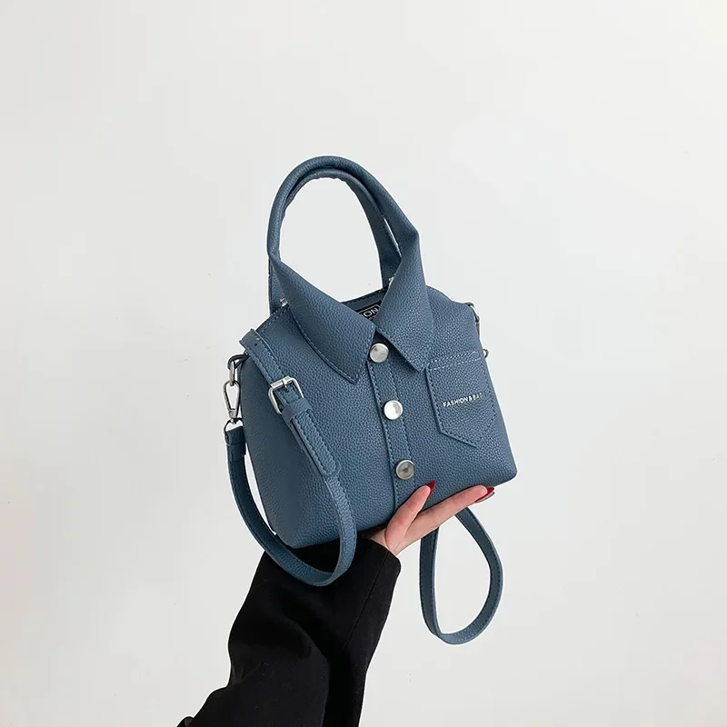 Mała torebka damska na ramię i crossbody z eko-skóry PU Niebieski