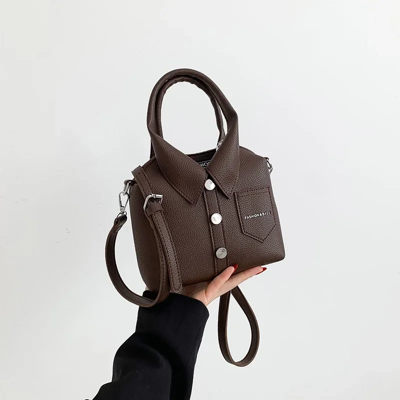 Mała torebka damska na ramię i crossbody z eko-skóry PU Kawowy