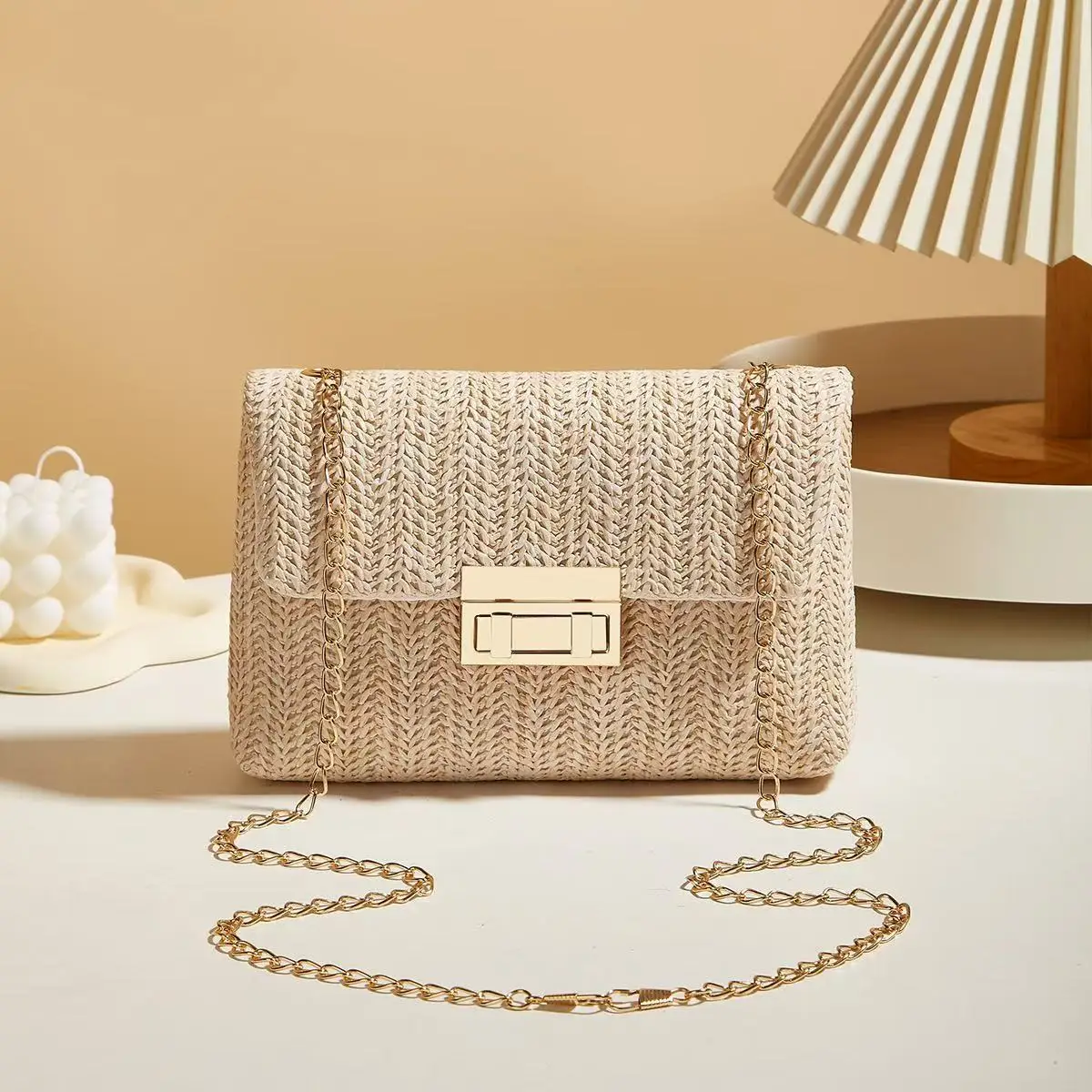 Mala torebka słomiana boho na ramię crossbody damska Biały