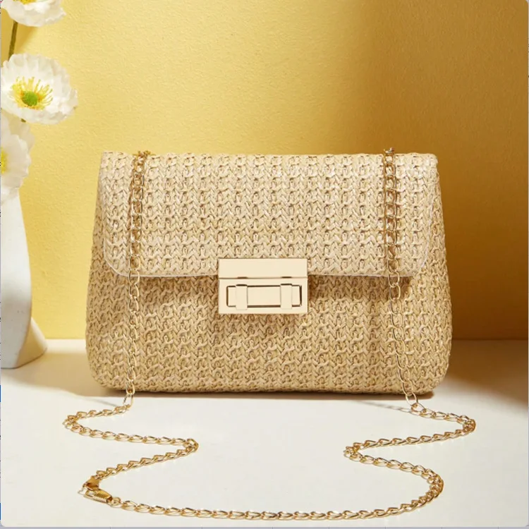Mala torebka słomiana boho na ramię crossbody damska żółty