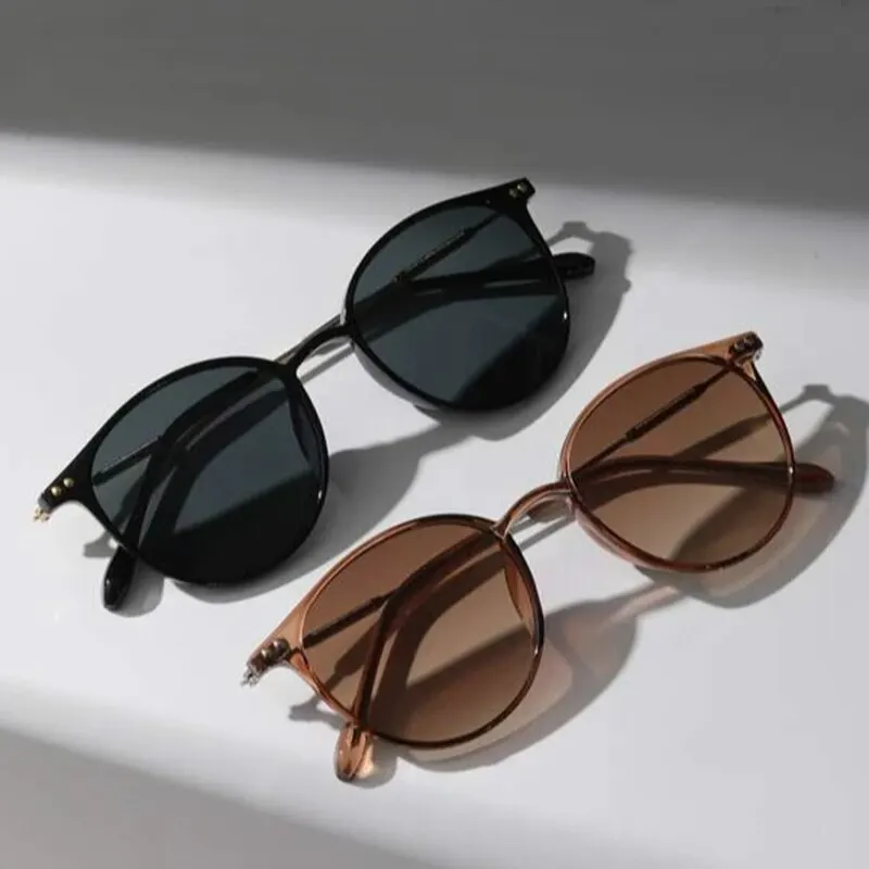 Małe okrągłe okulary przeciwsłoneczne kocie oko vintage, 2 pary Czarny