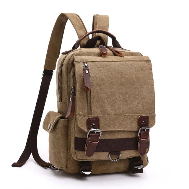 Mały plecak płócienny canvas na laptopa miejski Khaki