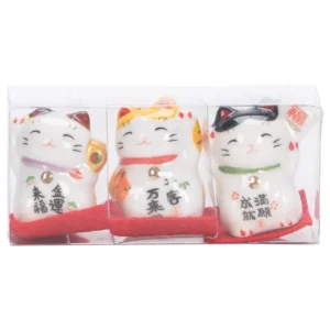 Maneki Neko zestaw 3 figurki szczęśliwego kota Jasnoszary