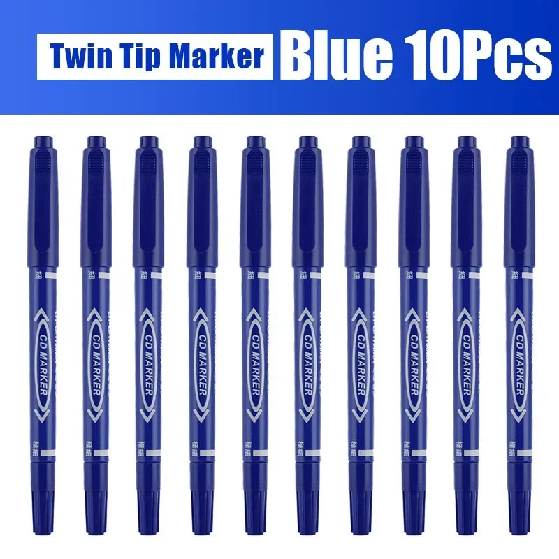 Markery permanentne Twin Tip zestaw 5/10 szt. — czarne, niebieskie, czerwone żółty
