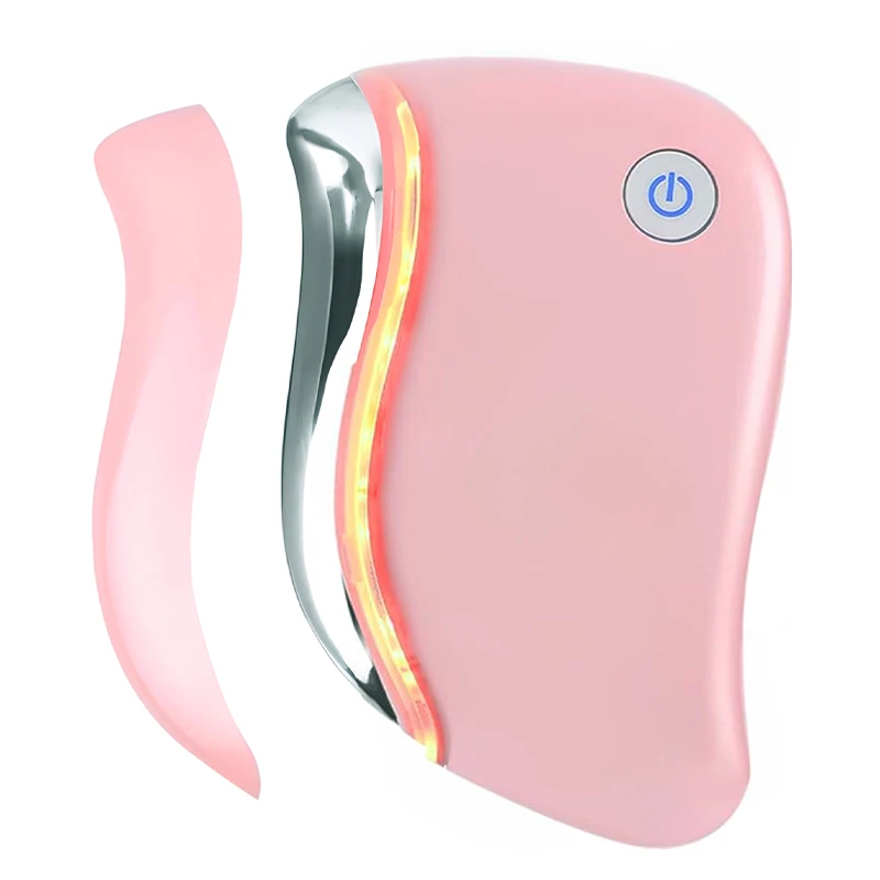 Masażer Gua Sha 4w1 z grzaniem, wibracjami i światłem LED Różowy