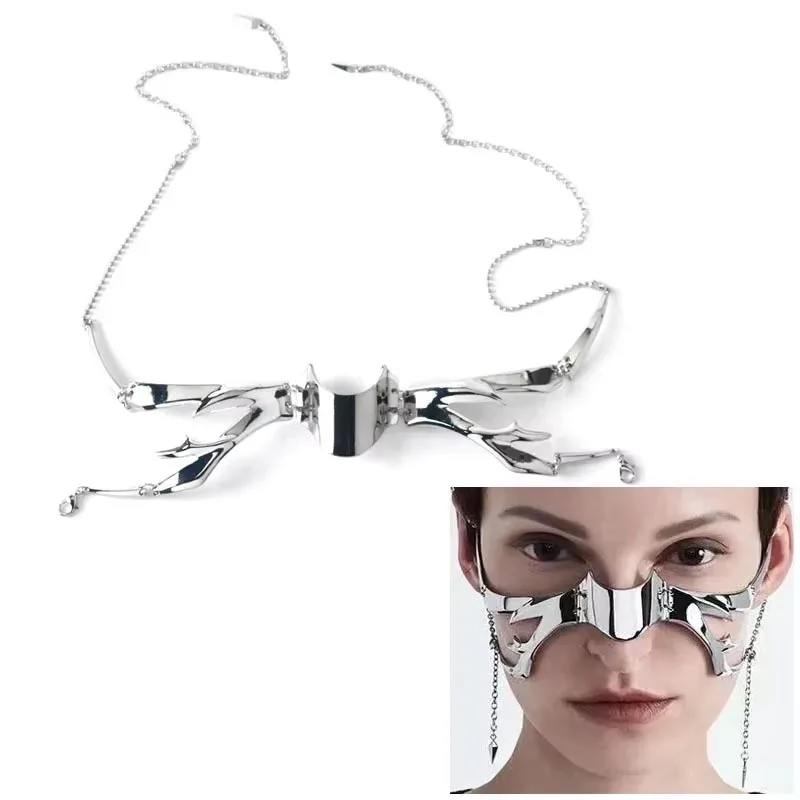 Maska gotycka Cyberpunk srebrna ażurowa biżuteria unisex Czarny
