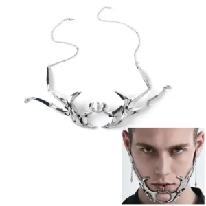 Maska gotycka Cyberpunk srebrna ażurowa biżuteria unisex Zielony