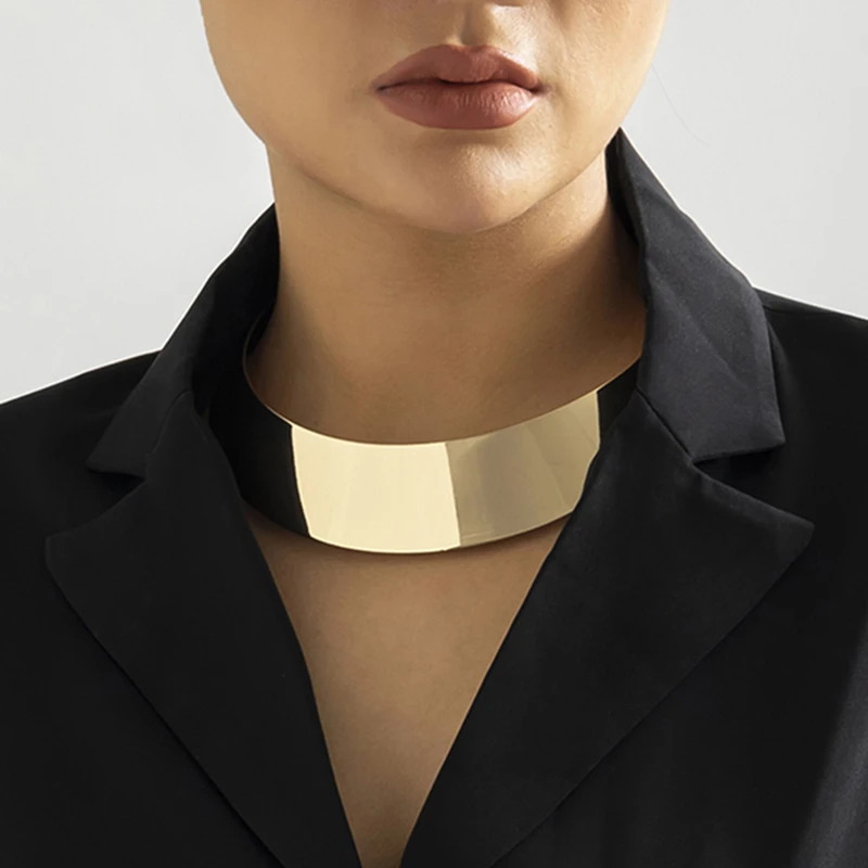 Masywny choker naszyjnik kołnierz w stylu punk Złoty