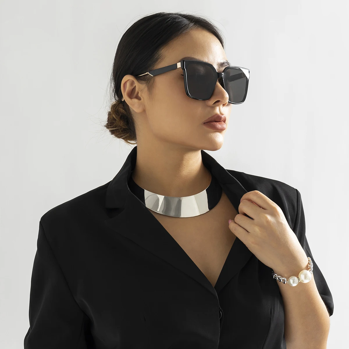 Masywny choker naszyjnik kołnierz w stylu punk Srebrny