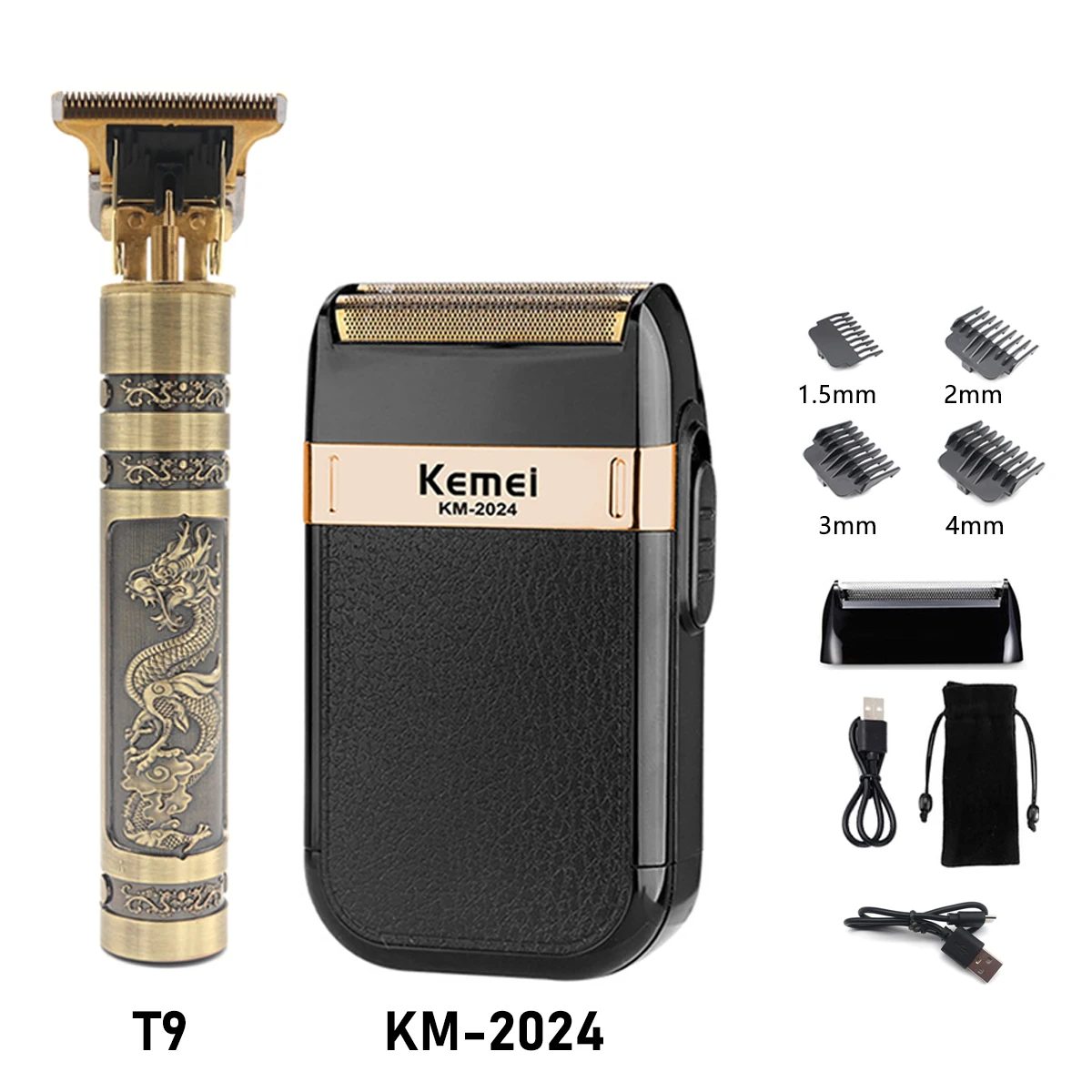 Maszynka do golenia Kemei KM-2024 z USB i trymerem Kit1