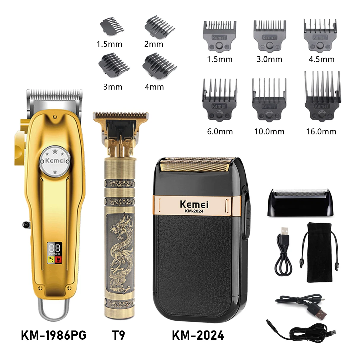 Maszynka do golenia Kemei KM-2024 z USB i trymerem Kit2