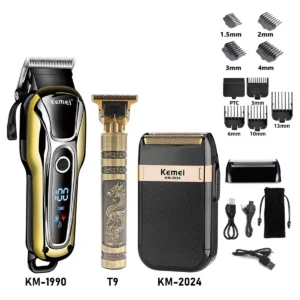 Maszynka do golenia Kemei KM-2024 z USB i trymerem Kit3