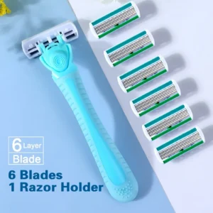 Maszynka do golenia z wymiennymi ostrzami i paskiem aloe 1 handle 6 blades