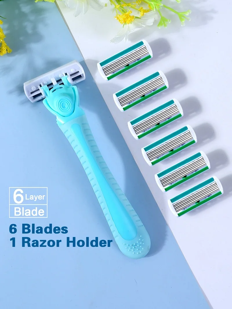 Maszynka do golenia z wymiennymi ostrzami i paskiem aloe 1 handle 6 blades