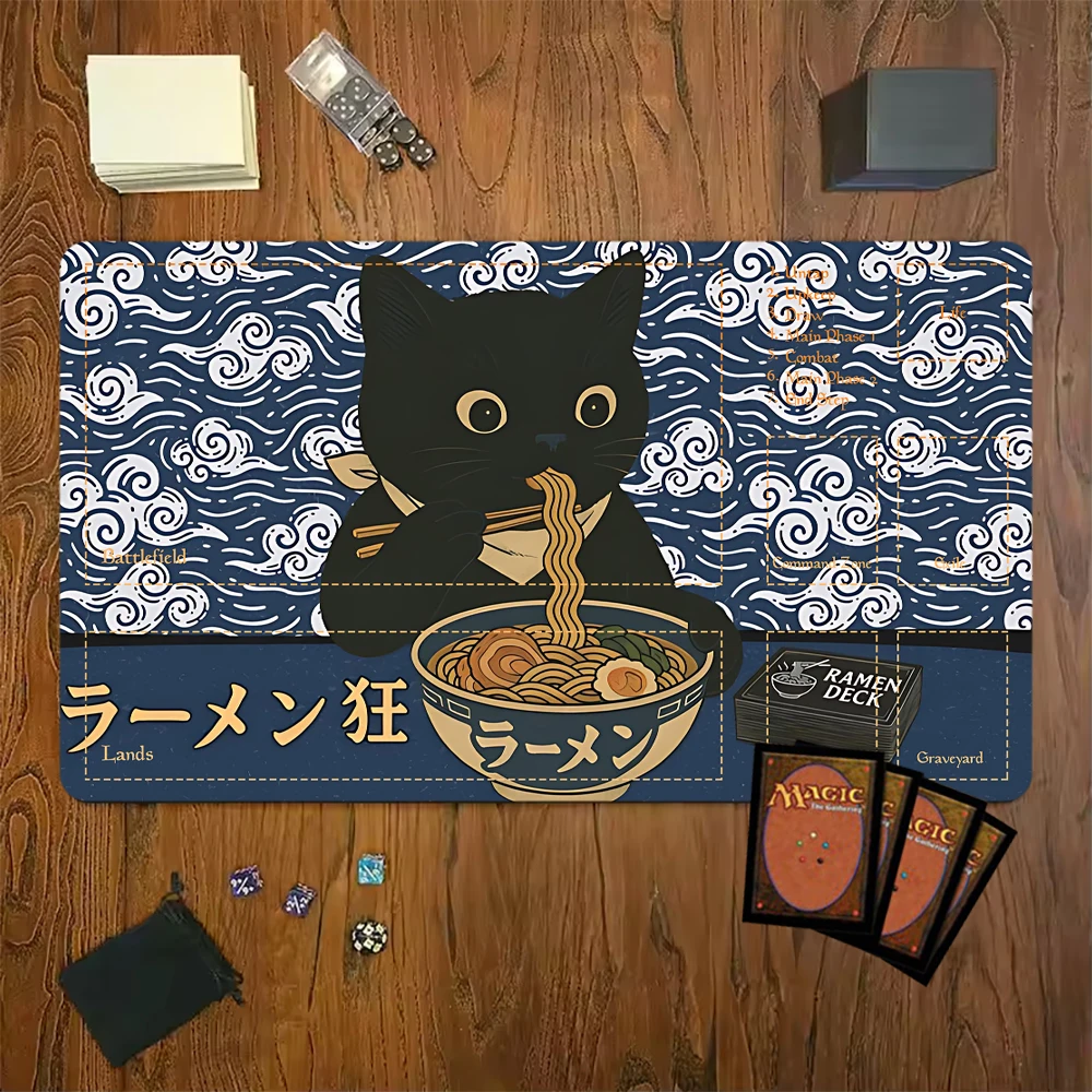 Mata do gry karcianej z kotem jedzącym ramen – podkładka 350x600 mm Brązowy